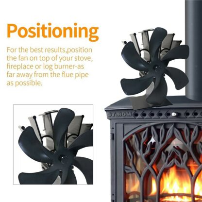 Black Fireplace 6 Blades Heat Powered Stove Fan Log Wood Burner Ecofan Quiet Home Fireplace Fan Efficient Heat Distribution - Image 2