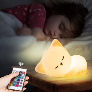 Cute Kitty Kids Night Light Cat LED Pat Sleeping Lamp Birthday Gifts Room Decor Bedroom Decorations For Baby Girls Boys Children