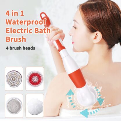 ANKOOL Interchangeable Electric Bath Brush Massager Back-Rubbing Brush Long Handle Spinning Body Cleaning Spa Massage Shower Brush Sets