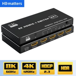 HDMI 2.1 Switch Splitter 120Hz 5-port HDMI 4K 120Hz Splitter Switcher CEC 48gbps HDMI 2.1 Switch 8K with remote Dolby Vison