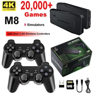 M8 4k HD Stick Video Game Console 10000 Games 9 Emulators Dual Wireless Controller TV Game Stick Retro Handheld Game Console