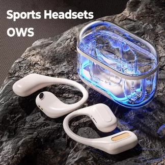 Transparent Bluetooth Earphone OWS Sports Wireless Headphones HiFi Stereo Bass Running Earbuds with Mic Ear hook Waterproof LED