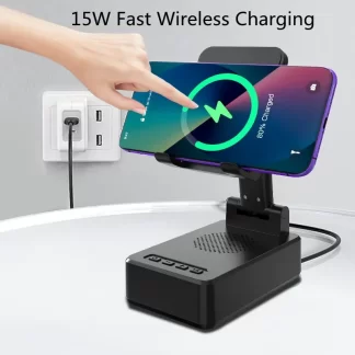 Wireless Charger Stand Bluetooth Speaker Desktop Mobile Phone Holder Mount 15W Fast Charging Station for iPhone Samsung Xiaomi