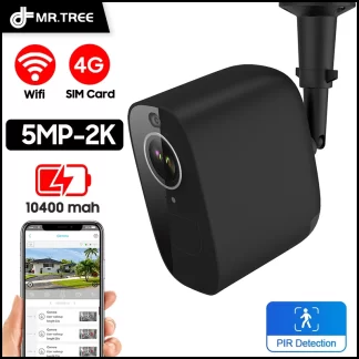 NEW 4G SIM/WIFI Security Camera 10400 mah Battery Powered 2K PIR Detection Surveillance Outdoor Waterproof Wireless CCTV IP Cam