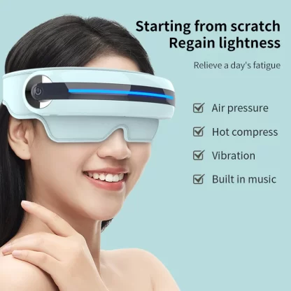 Eye Massager with Heat Vibration Compression Massage Help Puffy and Dry Eyes-Rechargeable Heated Migraine Mask Bluetooth Music